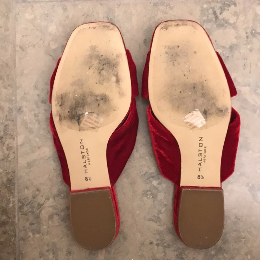 RARE LIKE NEW Halston Heritage Ginny Velvet Knotted Slides Sandal Mule: Red, 8.5